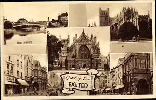 Ak Exeter South West England, Exe Bridge, Cathedral, High Street, Guildhall