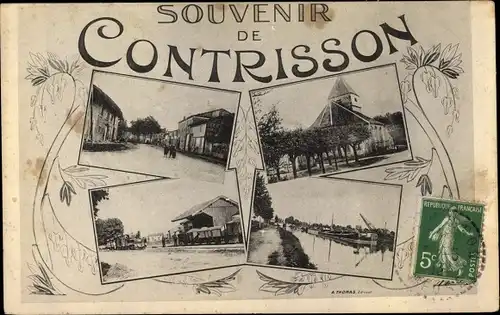 Ak Contrisson Meuse, Un Coin, Eglise, Canal, Gare