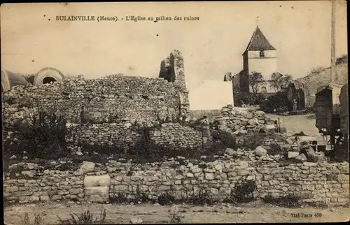 Ak Bulainville Meuse, Eglise au milieu des ruines