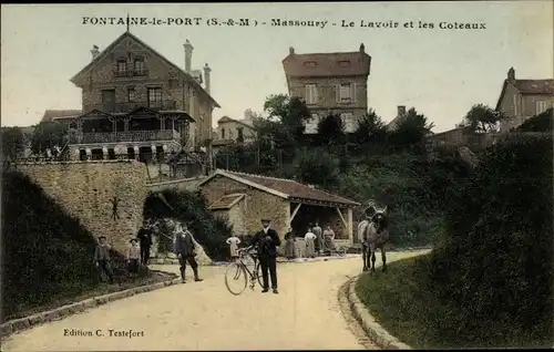 Ak Fontaine le Port Seine et Marne, Massoury, Le Lavoir, Les Coteaux