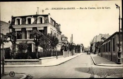 Ak Enghien les Bains Val d’Oise, Rue du Casino, vers la Gare