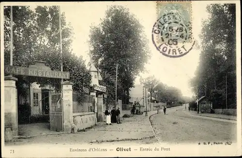 Ak Olivet Loiret, Entrée du Pont, Café, Restaurant