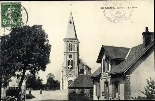 Ak Les Choux Loiret, La Poste, Eglise