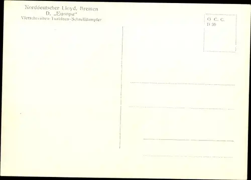 Ak Vierschrauben Turbinen Schnelldampfer Europa, Norddeutscher Lloyd Bremen