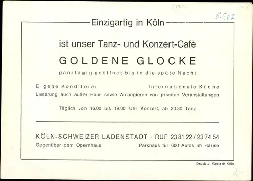 Ak Köln am Rhein, Goldene Glocke, Tanz- und Konzertcafé