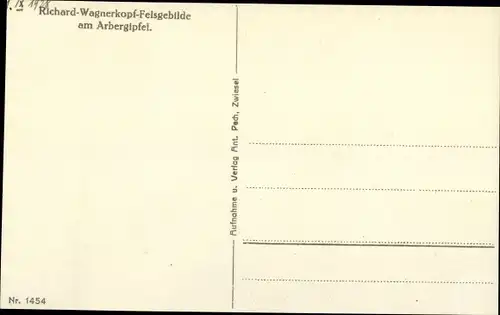 Ak Bayerisch Eisenstein in Niederbayern, Richard Wagnerkopf Felsgebirge am Arbergipfel