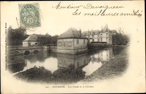 Ak Bourron Marlotte Seine et Marne, les fossés et le chateau