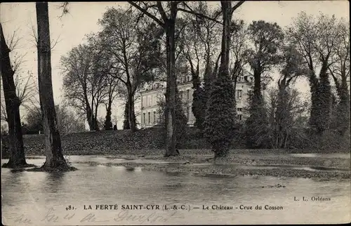 Ak La Ferté Saint Cyr Loir et Cher, Le Chateau, Crue du Cosson, Hochwasser