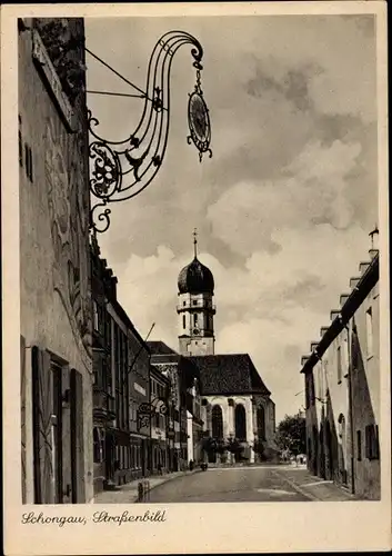 Ak Schongau in Oberbayern, Straßenbild mit Kirche