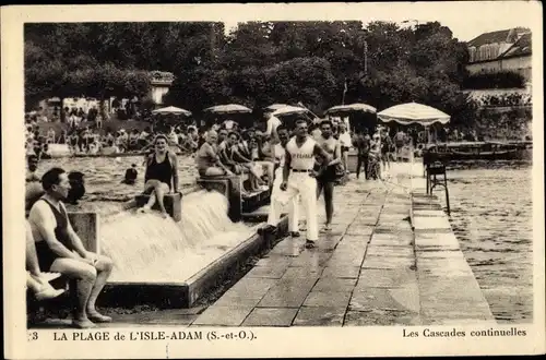 Ak L'Isle Adam Val d’Oise, La Plage, Les Cascades continuelles