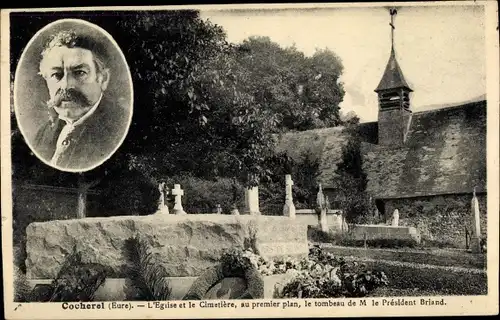 Ak Cocherel Eure, L'Eglise et le Cimetiere. le Tombeau de M le President Briand