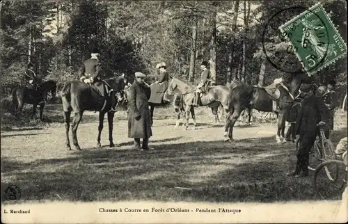 Ak Orleans Loiret, Chasses á courre en Foret, Pendant l'Attaque, Jagdszene