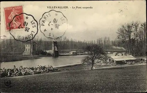 Ak Villevallier Yonne, Le Pont suspendu, Le Pont