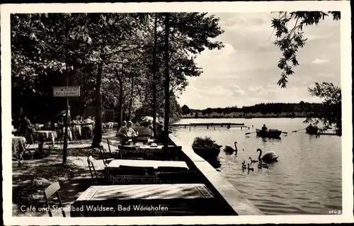 Ak Bad Wörishofen im Unterallgäu, Cafe und Strandbad Waldsee, Schwäne
