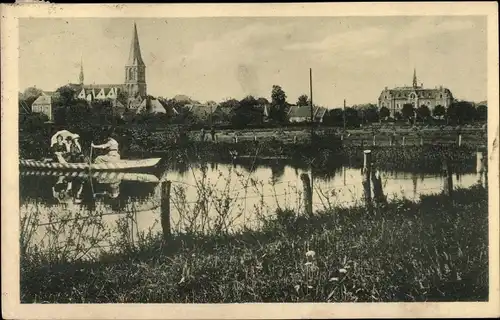 Ak Ochtrup im Münsterland, Teilansicht, Ruderboot