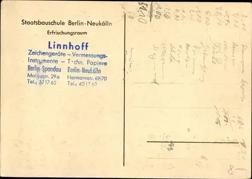 Ak Berlin Neukölln, Staatsbauschule, Erfrischungsraum