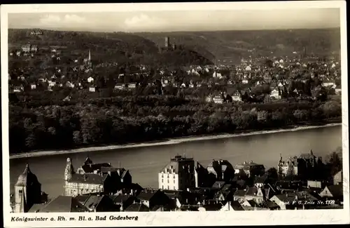Ak Königswinter am Rhein, Blick nach Bad Godesberg, Übersicht