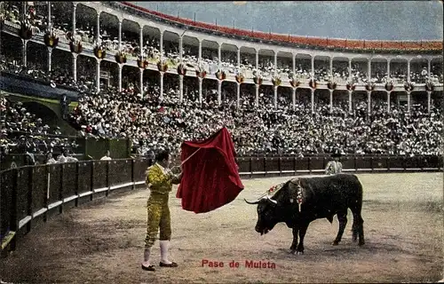 Ak Pase de Muleta, Stierkampf in der Arena, Rotes Tuch, Todesstoß