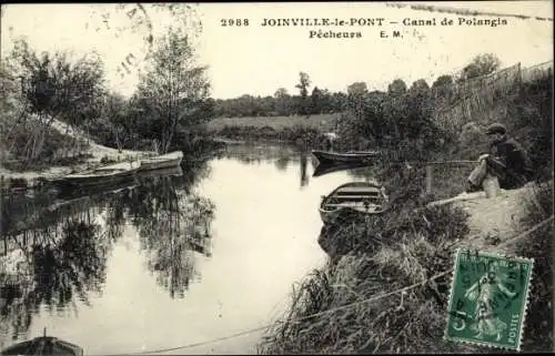 Ak Joinville le Pont Val de Marne, Canal de Polangis, Pecheurs