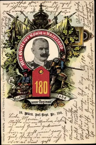 Ak König Wilhelm II. von Württemberg, 10. Württembergisches Infanterie Regiment 180