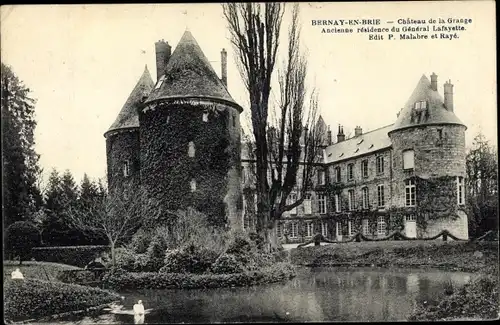 Ak Bernay-en-Brie Seine et Marne, Chateau de la Grange, ancienne residence du General Lafayette