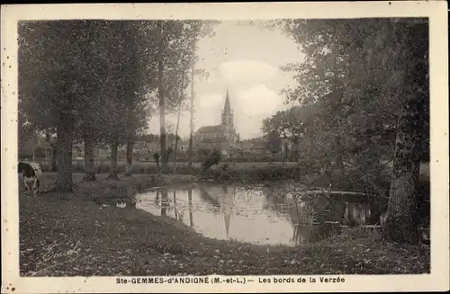 Ak Sainte Gemmes d'Andigné Maine et Loire, Les bords de la Verzee