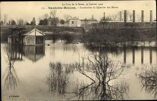 Ak Bezons Val d’Oise, La Crue de la Seine 1910, Inondation du Quartier des Marais