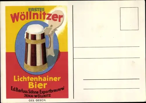 Künstler Ak Erstes Wöllnitzer Lichtenhainer Bier, Exportbrauerei Jena Wöllnitz, Ed. Barfuss Söhne