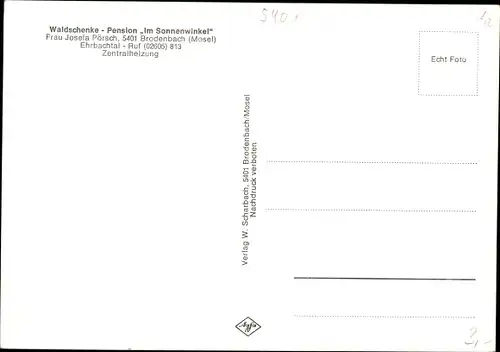 Ak Brodenbach an der Terrassenmosel, Waldschenke, Pension Im Sonnenwinkel, Inh. Josefa Pörsch