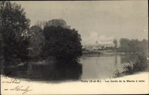 Ak Esbly Seine et Marne, Les bords de la Marne à Isles