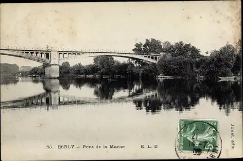 Ak Esbly Seine et Marne, pont de la Marne, vue générale