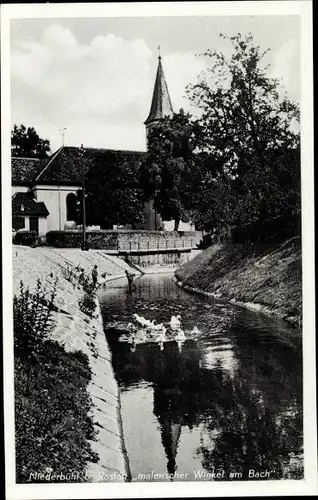 Ak Niederbühl Rastatt im Schwarzwald, Bach, Kirche