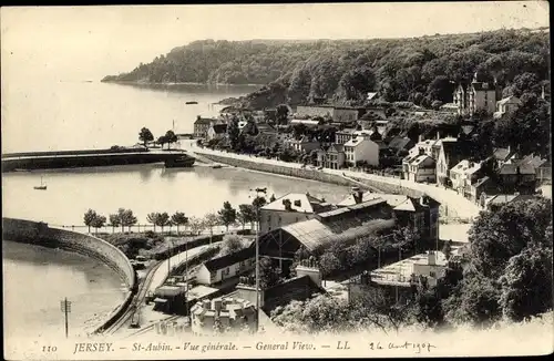 Ak Saint Aubin Kanalinsel Jersey, Vue generale, General View