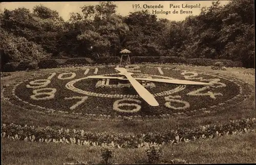 Ak Ostende Westflandern, Parc Leopold, Horloge de fleurs