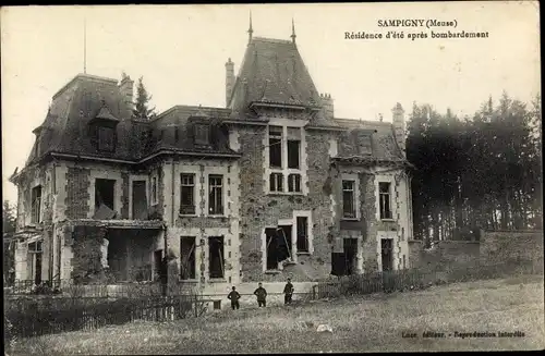 Ak Sampigny Meuse, Residence d'ete apres bombardement