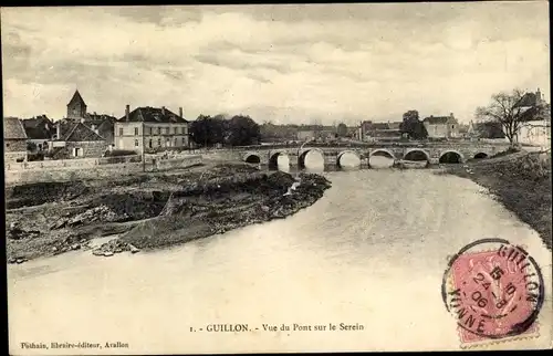 Ak Guillon Yonne, Vue du Pont du le Serein