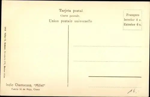Ak Argentinien, Indio Chamacoco, Millet, Puerto 14 de Mayo, Chaco