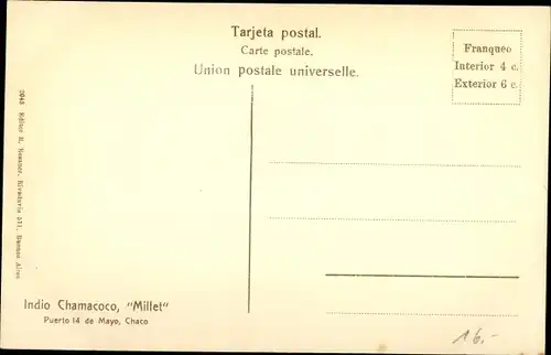 Ak Argentinien, Indio Chamacoco, Millet, Puerto 14 de Mayo, Chaco