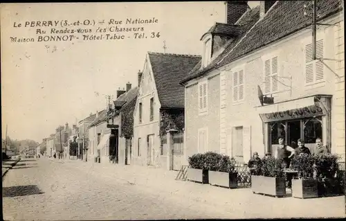 Ak Le Perray en Yvelines, Rue Nationale, Au Rendez vous des Chasseurs, Maison Bonnot, Hotel Tabac