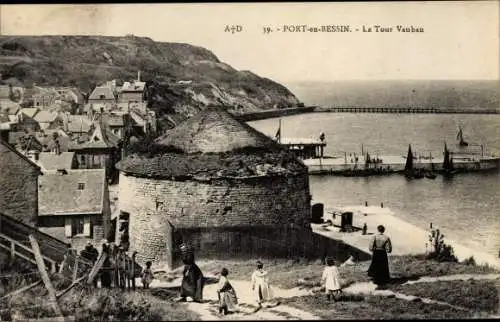 Ak Port en Bessin Calvados, La Tour Vauban