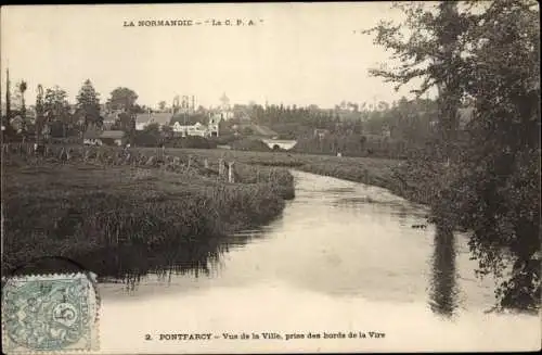 Ak Pontfarcy Calvados, Vue de Ville, Bords de la Vire