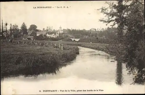 Ak Pontfarcy Calvados, Vue de Ville, Bords de la Vire