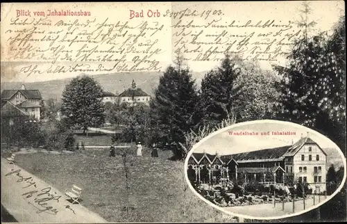 Ak Bad Orb in Hessen, Blick vom Inhalationsbau, Wandelbahn und Inhalation