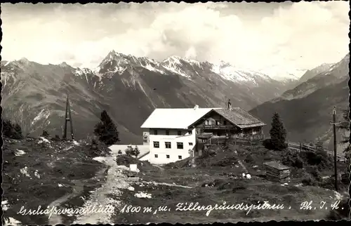 Ak Mayrhofen in Tirol, Gschößwandhütte, Zillergrundspitzen
