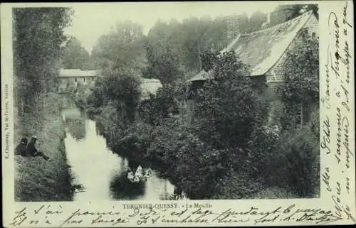 Ak Tergnier Quessy Aisne, Le Moulin, Flusspartie, Enten