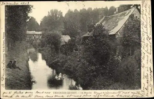 Ak Tergnier Quessy Aisne, Le Moulin, Flusspartie, Enten