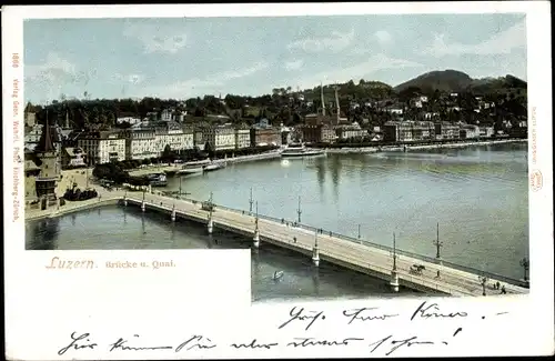 Ak Luzern Stadt Schweiz, Brücke, Quai, Stadtansicht