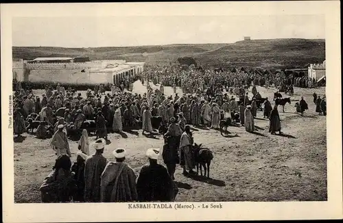 Ak Kasbah Tadla Marokko, Le Souk, Marktplatz, Araber, Maghreb