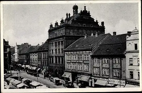 Ak Plzeň Pilsen Stadt, Radnice, Rathaus, Geschäfte