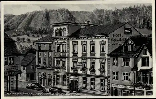 Ak Bad Blankenburg Schwarzatal, Thüringen, Teilansicht, Hotel Goldener Löwe, Reparatur Werkstätte